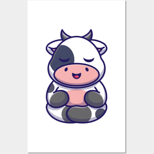 Cute baby cow meditation cartoon Posters and Art